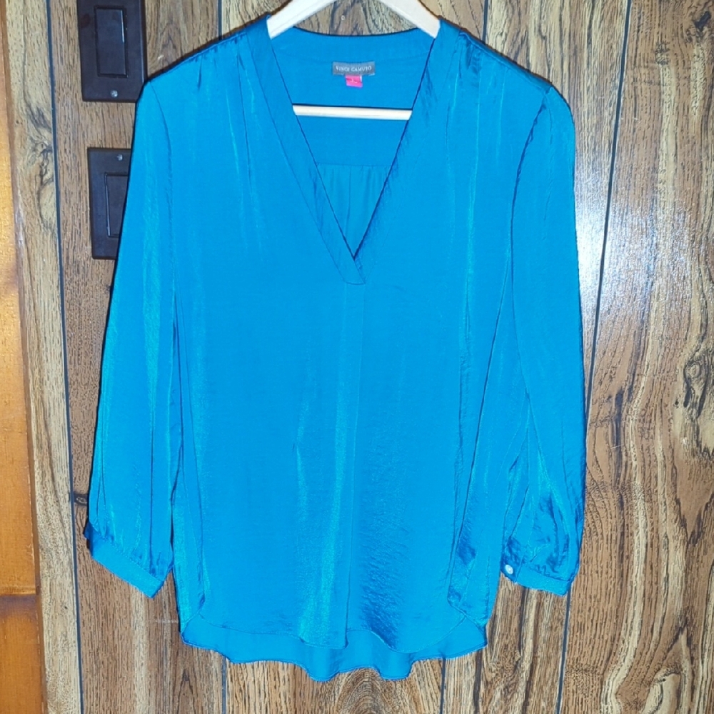 Vince Camuto Teal V-Neck Blouse Women Size L